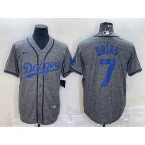 68634f64b4e95_1 Men's Los Angeles Dodgers #7 Julio Urias Grey Cool Base Stitched Jersey