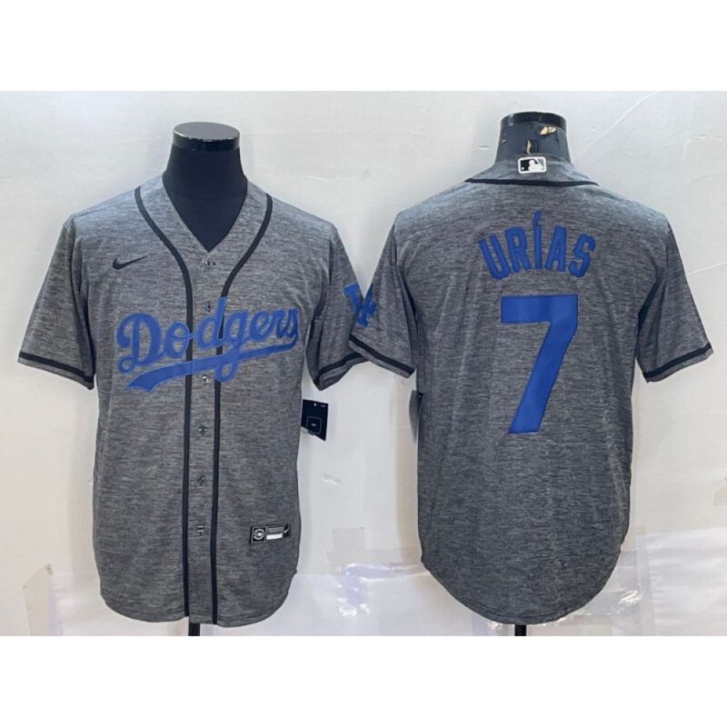 68634f64b4e95_1 Men's Los Angeles Dodgers #7 Julio Urias Grey Cool Base Stitched Jersey