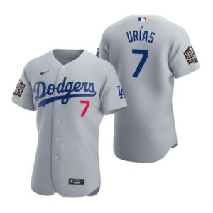 68634f6b4f38e_1 Men's Los Angeles Dodgers #7 Julio Urias Grey 2020 World Series Flex Base Sttiched Jersey