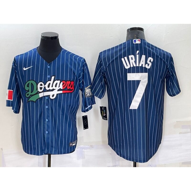 68634f7d4a370_1 Men's Los Angeles Dodgers #7 Julio Urias Navy Mexico World Series Cool Base Stitched Baseball Jersey