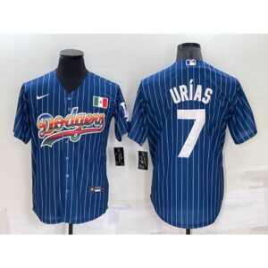 68634f8734958_1 Men's Los Angeles Dodgers #7 Julio Urias Navy Mexico Rainbow Cool Base Stitched Baseball Jersey