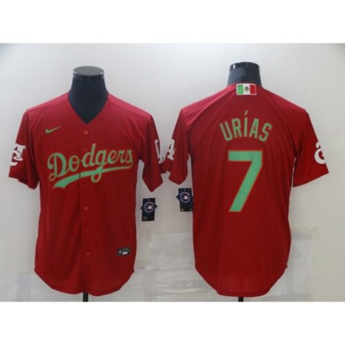 68634f955a40d_1 Men's Los Angeles Dodgers #7 Julio Urias Red Green 2020 World Series Stitched Jersey