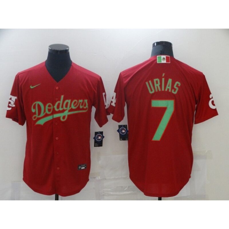 68634f955a40d_1 Men's Los Angeles Dodgers #7 Julio Urias Red Green 2020 World Series Stitched Jersey