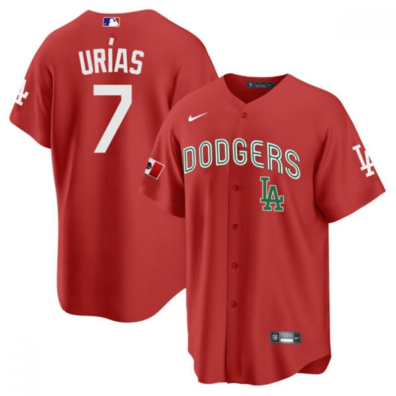 68634f98a19ba_1 Men's Los Angeles Dodgers #7 Julio Urias 2021 Mexican Heritage Red Stitched Baseball Jersey