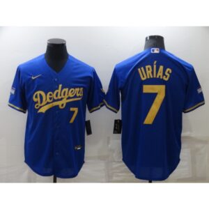 68634f9f4b2f8_1 Men's Los Angeles Dodgers #7 Julio Urias Royal Gold Cool Base Stitched Baseball Jersey