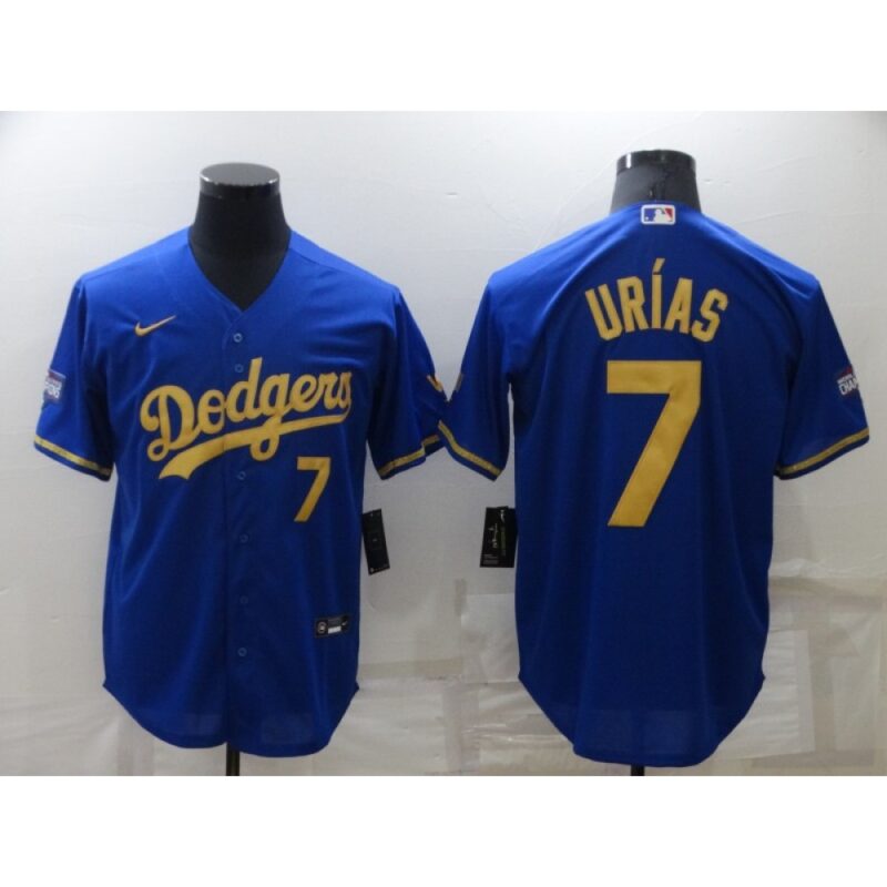 68634f9f4b2f8_1 Men's Los Angeles Dodgers #7 Julio Urias Royal Gold Cool Base Stitched Baseball Jersey