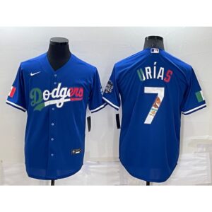 68634fb02a378_1 Men's Los Angeles Dodgers #7 Julio Urias Royal Mexico Cool Base Stitched Baseball Jersey