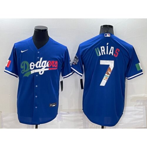 68634fb02a378_1 Men's Los Angeles Dodgers #7 Julio Urias Royal Mexico Cool Base Stitched Baseball Jersey