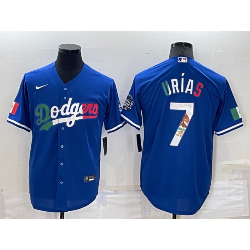 68634fb02a378_1 Men's Los Angeles Dodgers #7 Julio Urias Royal Mexico Cool Base Stitched Baseball Jersey