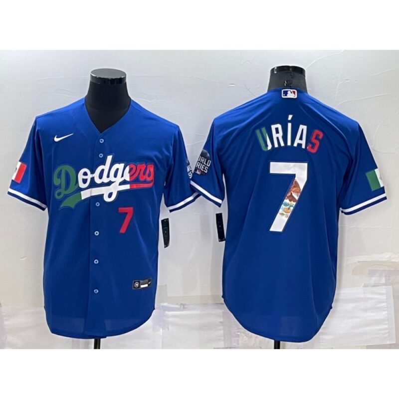 68634fb3791ce_1 Men's Los Angeles Dodgers #7 Julio Urias Royal Mexico Cool Base Stitched Baseball Jersey