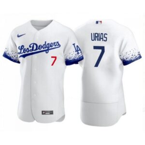 68634fc732c02_1 Men's Los Angeles Dodgers #7 Julio Urias 2021 White City Connect Flex Base Stitched Baseball Jersey