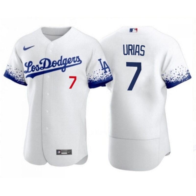 68634fc732c02_1 Men's Los Angeles Dodgers #7 Julio Urias 2021 White City Connect Flex Base Stitched Baseball Jersey