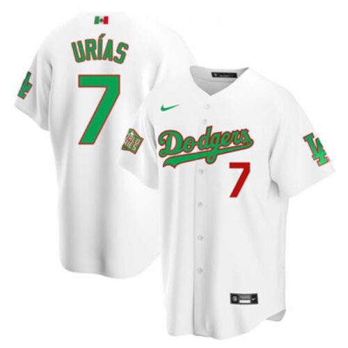 68634fda736a1_1 Men's Los Angeles Dodgers White #7 Julio Urias White Green Mexico 2020 World Series Stitched Jersey