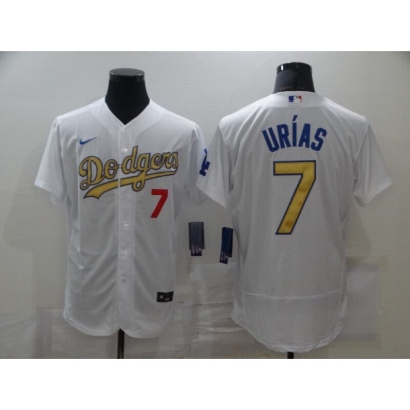 68634fdd8a67e_1 Men's Los Angeles Dodgers #7 Julio Urias 2021 White Gold Sttiched Jersey