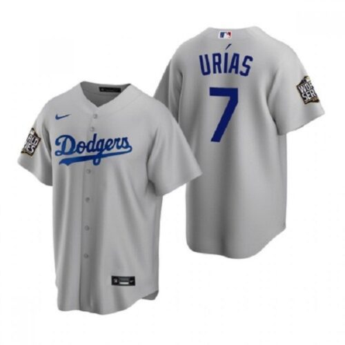 68634fe0d6571_1 Men's Los Angeles Dodgers White #7 Julio Urias Grey 2020 World Series Stitched Jersey