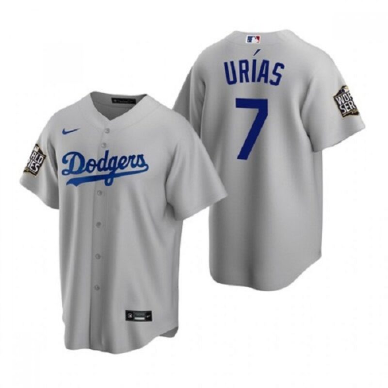 68634fe0d6571_1 Men's Los Angeles Dodgers White #7 Julio Urias Grey 2020 World Series Stitched Jersey
