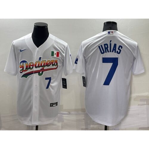 68634ffd24c3a_1 Men's Los Angeles Dodgers #7 Julio Urias White Cool Base Stitched Baseball Jersey