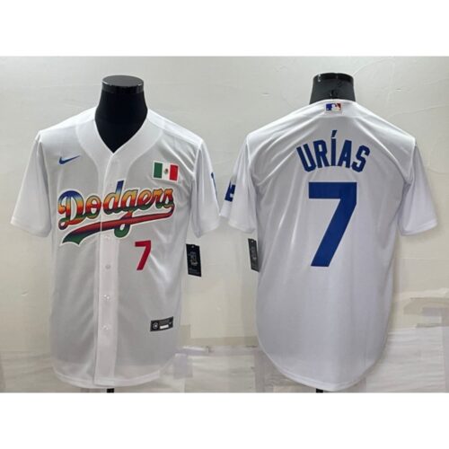 68635003628c1_1 Men's Los Angeles Dodgers #7 Julio Urias White Cool Base Stitched Baseball Jersey