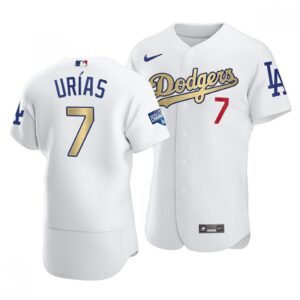 686350066942f_1 Men's Los Angeles Dodgers #7 Julio Urias 2021 White Gold World Series Champions Patch Sttiched Jersey