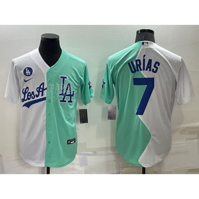 6863500cee893_1 Men's Los Angeles Dodgers #7 Julio Urias 2022 All-Star White/Green Cool Base Stitched Baseball Jersey