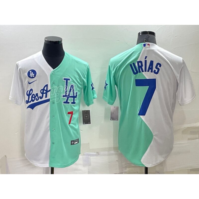 68635013a971a_1 Men's Los Angeles Dodgers #7 Julio Urias 2022 All-Star White/Green Cool Base Stitched Baseball Jersey