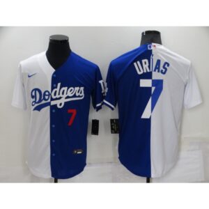 68635016d7b53_1 Men's Los Angeles Dodgers #7 Julio Urias White/Blue Split Cool Base Stitched Baseball Jersey
