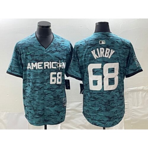 686350b41d931_1 Men's Seattle Mariners #68 George Kirby Teal 2023 All-star Cool Base With Patch Stitched Baseball Jersey