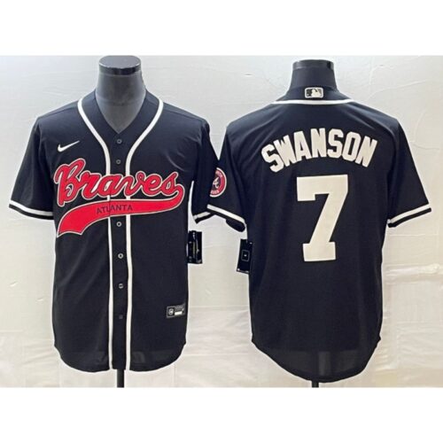 686350bd73074_1 Men's Atlanta Braves #7 Dansby Swanson Black Cool Base Stitched Baseball Jersey