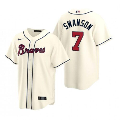 686350c40c5e9_1 Men's Atlanta Braves #7 Dansby Swanson Cream Cool Base Stitched Jersey
