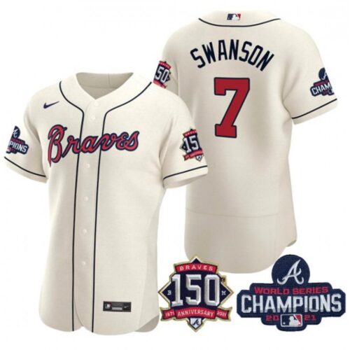 686350cd83255_1 Men's Atlanta Braves #7 Dansby Swanson 2021 Cream World Series Champions With 150th Anniversary Flex Base Stitched Jersey
