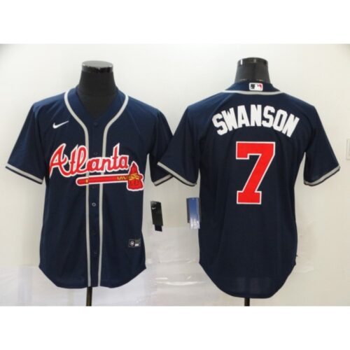 686350e7b16c8_1 Men's Atlanta Braves #7 Dansby Swanson Navy Cool Base Stitched MLB Jersey