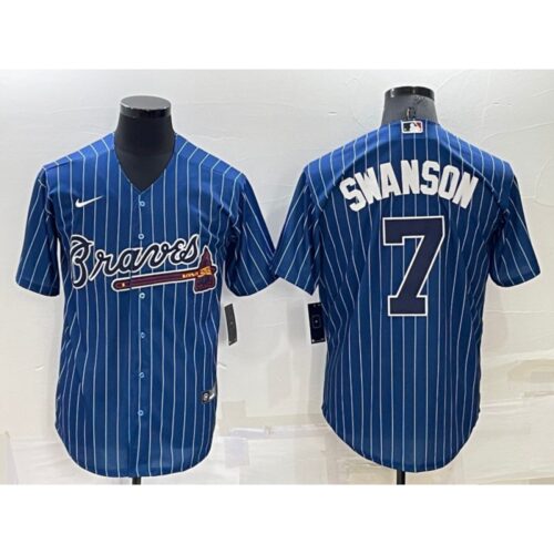 686350eaf1cd1_1 Men's Atlanta Braves #7 Dansby Swanson Navy Cool Base Stitched Baseball Jersey