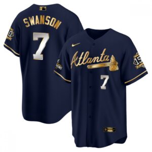 686350f456483_1 Men's Atlanta Braves #7 Dansby Swanson 2021 Navy/Gold World Series Champions With 150th Anniversary Patch Cool Base Stitched Jersey