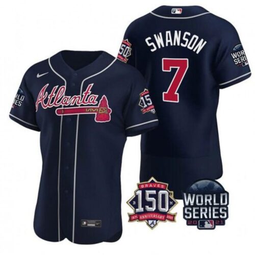 686350fb121fa_1 Men's Atlanta Braves #7 Dansby Swanson 2021 Navy World Series With 150th Anniversary Patch Stitched Baseball Jersey