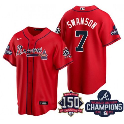6863510163bc4_1 Men's Atlanta Braves #7 Dansby Swanson 2021 Red World Series Champions With 150th Anniversary Patch Cool Base Stitched Jersey