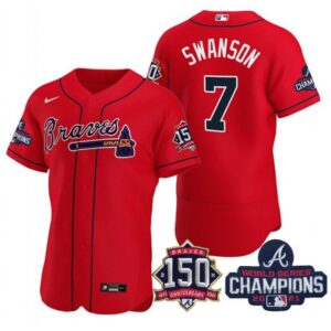 68635107dab50_1 Men's Atlanta Braves #7 Dansby Swanson 2021 Red World Series Champions With 150th Anniversary Flex Base Stitched Jersey