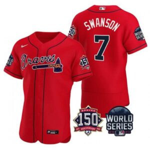 6863510eb5fc4_1 Men's Atlanta Braves #7 Dansby Swanson 2021 Red World Series With 150th Anniversary Patch Stitched Baseball Jersey