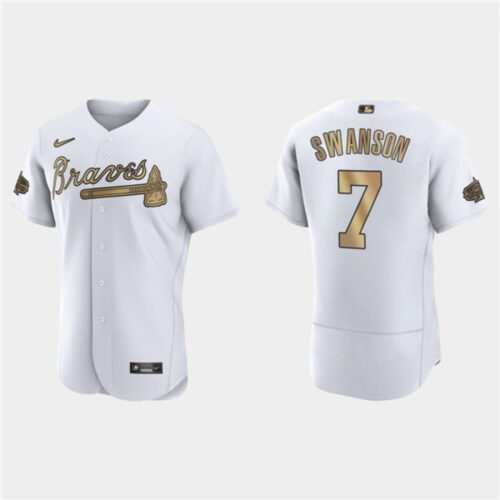 6863512853d10_1 Men's Atlanta Braves #7 Dansby Swanson 2022 All-Star White Flex Base Stitched Baseball Jersey