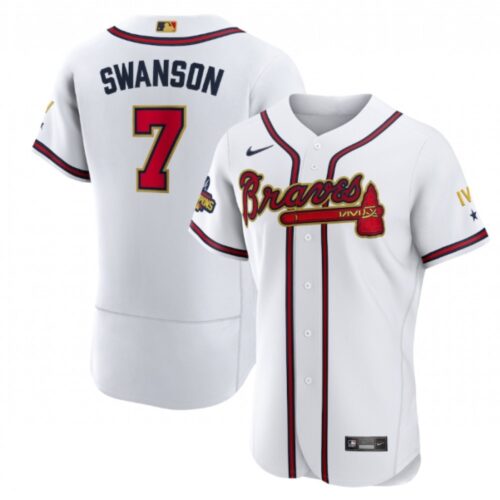 68635134ae85d_1 Men's Atlanta Braves #7 Dansby Swanson 2022 White/Gold World Series Champions Program Flex Base Stitched Baseball Jersey