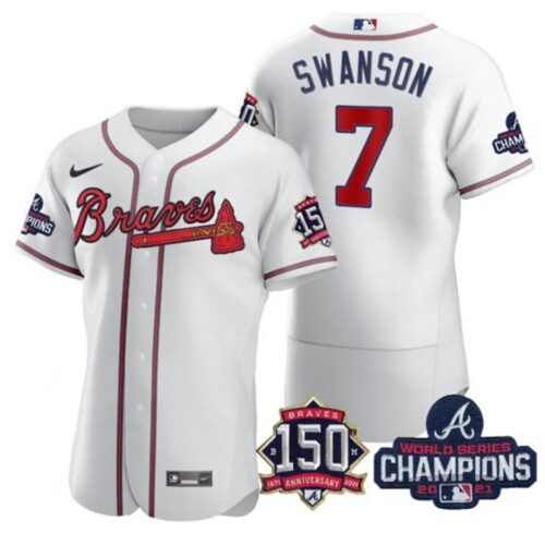 68635141ca344_1 Men's Atlanta Braves #7 Dansby Swanson 2021 White World Series Champions With 150th Anniversary Flex Base Stitched Jersey