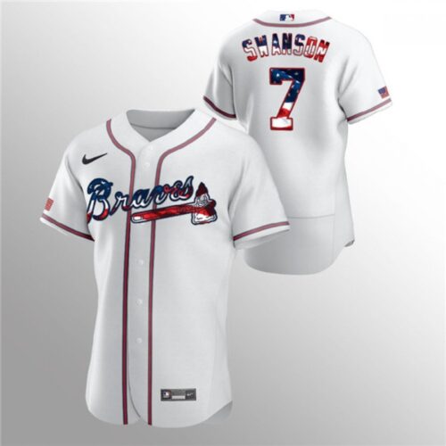 68635145044d4_1 Men's Atlanta Braves #7 Dansby Swanson White 2020 Stars & Stripes Flex Base Stitched Jersey