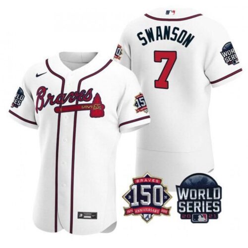 686351483ea78_1 Men's Atlanta Braves #7 Dansby Swanson 2021 White World Series With 150th Anniversary Patch Stitched Baseball Jersey