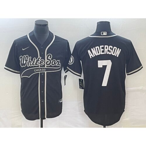 6863515b95b92_1 Men's Chicago White Sox #7 Tim Anderson Black Cool Base Stitched Jersey
