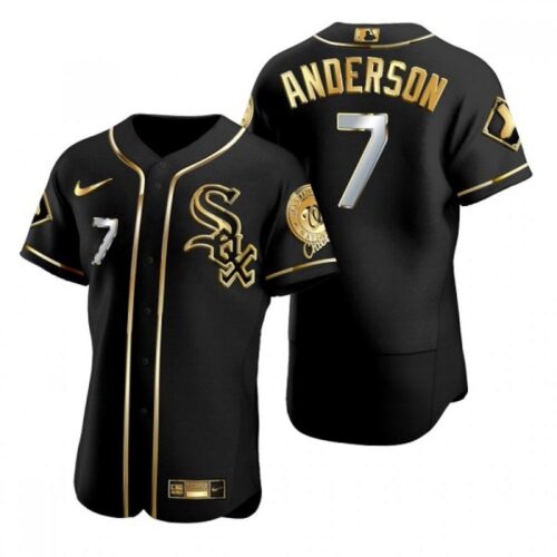 68635161e2fed_1 Men's Chicago White Sox #7 Tim Anderson Black Gold Flex Base Stitched Jersey