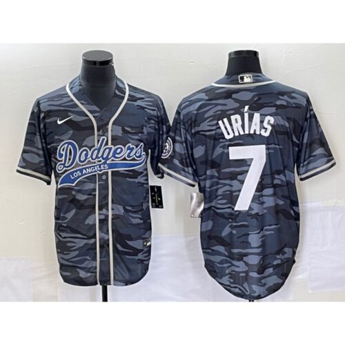 68635194c501e_1 Men's Los Angeles Dodgers #7 Julio Urias Gray Camo Cool Base With Patch Stitched Baseball Jersey
