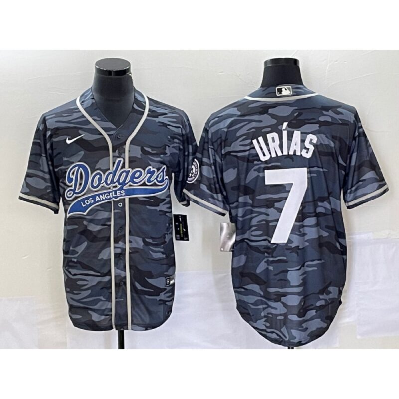 68635194c501e_1 Men's Los Angeles Dodgers #7 Julio Urias Gray Camo Cool Base With Patch Stitched Baseball Jersey