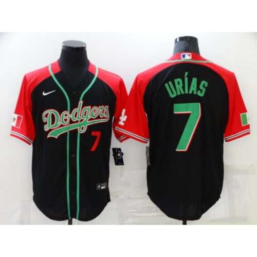 6863519825d8f_1 Men's Los Angeles Dodgers #7 Julio Urias Red/Black Cool Base Stitched Baseball Jersey