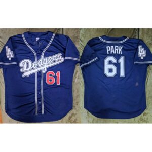 686352cd14f5e_1 Men's Los Angeles Dodgers #61 Chan Ho Park Navy Cool Base Stitched Baseball Jersey