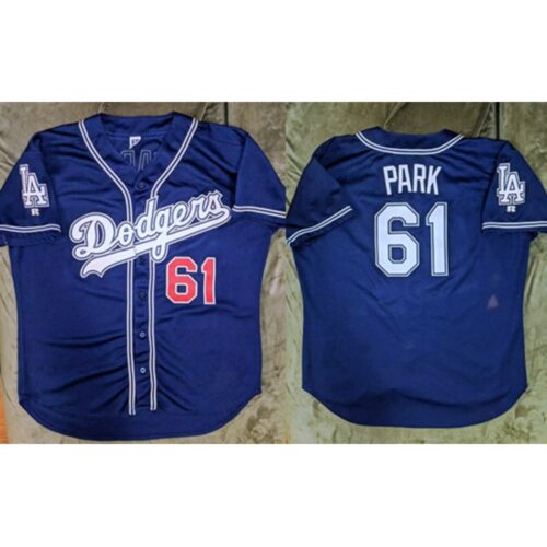 686352cd14f5e_1 Men's Los Angeles Dodgers #61 Chan Ho Park Navy Cool Base Stitched Baseball Jersey