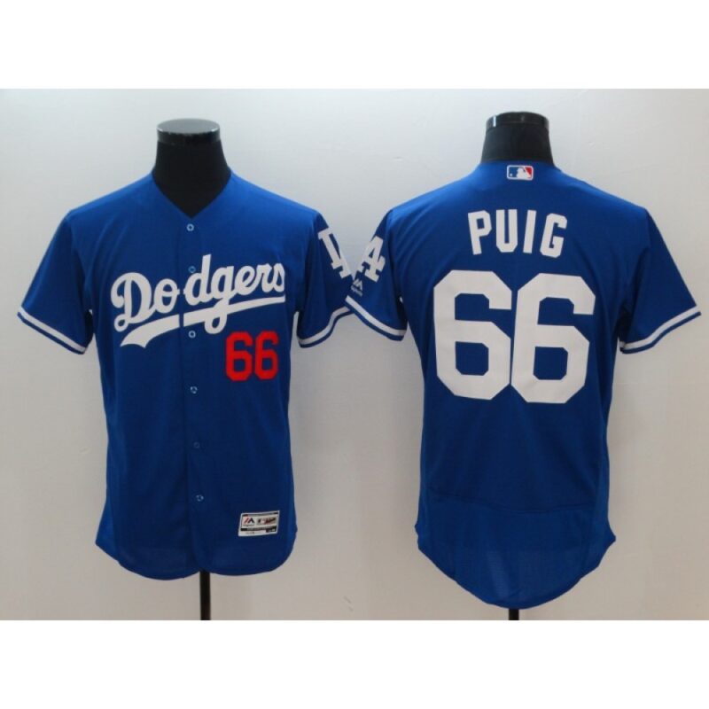 686352d04c8ea_1 Men's Los Angeles Dodgers #66 Yasiel Puig Blue Flexbase Stitched Jersey